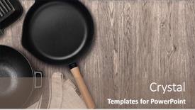  Presentation with free food - PPT theme consisting of empty-cast-iron-frying-pan background and a gray colored foreground