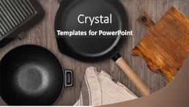  Presentation with frying - PPT theme featuring empty-cast-iron-frying-pan background and a dark gray colored foreground