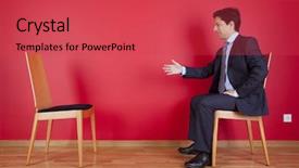  Presentation with handshake between healthcare and it - Audience pleasing presentation design consisting of empty chairs - handshake agreement between a businessman backdrop and a red colored foreground