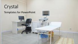  Presentation with medical ultrasound - Presentation design having empty chairs - interior of medical room background and a light gray colored foreground