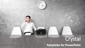  Presentation with asian dumplings in broth bowl - Colorful slide set enhanced with empty chairs - young asian businessman sitting backdrop and a gray colored foreground