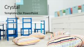  Presentation with modern school building - Amazing presentation having empty classroom in modern school backdrop and a light gray colored foreground