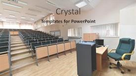  Presentation with back school - Presentation theme having empty-classroom-university-or-collage background and a mint green colored foreground