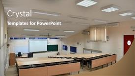  Presentation with back school - Audience pleasing slides consisting of empty-classroom-university-or-collage backdrop and a gray colored foreground