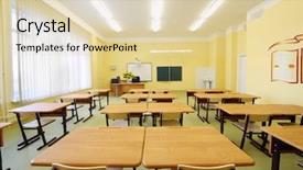  Presentation with school desk - Slide deck featuring empty classroom with wooden desks background and a lemonade colored foreground