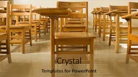  Presentation with classroom - Cool new slide deck with empty classroom backdrop and a gold colored foreground