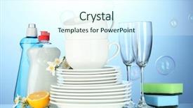  Presentation with dishwashing - Beautiful PPT theme featuring glasses and cups with dishwashing backdrop and a cool aqua colored foreground