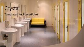  Presentation with drone public saftey - Theme featuring commercial place - empty clean public toilet background and a coral colored foreground