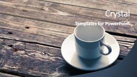  Presentation with empty old paper feather - Presentation theme with empty coffee cup on old background and a coral colored foreground