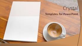  Presentation with cup coffee - Presentation having empty-coffee-cup-on-wooden background and a coral colored foreground