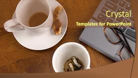  Presentation with done - Colorful presentation design enhanced with empty-coffee-mugs-with-bitten backdrop and a tawny brown colored foreground