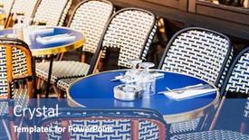  Presentation with paris - Audience pleasing theme consisting of empty-coffee-terrace-in-paris backdrop and a teal colored foreground