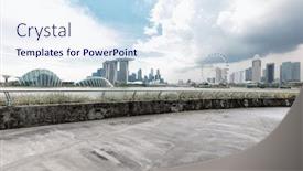  Presentation with singapore - Beautiful slides featuring empty concrete floor and cityscape of singapore in blue cloud sky backdrop and a sky blue colored foreground