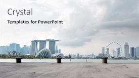  Presentation with singapore - Theme featuring empty concrete floor and cityscape of singapore in cloud sky background and a white colored foreground