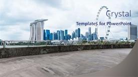  Presentation with singapore - Cool new slides with empty concrete road and cityscape of singapore in blue sky backdrop and a sky blue colored foreground