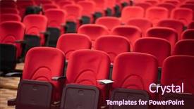  Presentation with movie theater hall of cinema - Theme enhanced with empty conference theater or cinema background and a tawny brown colored foreground
