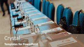  Presentation with corporate catering - Presentation design consisting of empty-corporate-conference-room-before background and a coral colored foreground