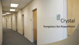  Presentation with closed - Cool new slide set with empty corridor with closed door backdrop and a mint green colored foreground