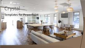  Presentation with office room - Presentation design with empty-creative-office-room background and a light gray colored foreground