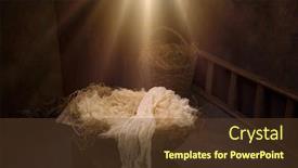  Presentation with baby christmas - Slides featuring empty-crib-with-hay background and a tawny brown colored foreground