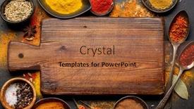  Presentation with recipe - PPT theme consisting of empty-cutting-board-over-various background and a coral colored foreground