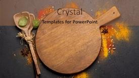  Presentation with recipe - PPT theme featuring empty-cutting-board-over-various background and a coral colored foreground