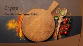  Presentation with recipe - Slide deck featuring empty-cutting-board-over-various background and a coral colored foreground