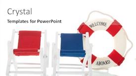  Presentation with welcome - Slide set with empty-deck-chairs-and-life background and a white colored foreground