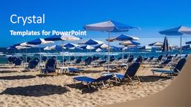  Presentation with empty - PPT theme having empty-deckchairs-and-parasols background and a cobalt blue colored foreground