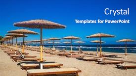  Presentation with empty - Beautiful slide deck featuring empty-deckchairs-and-parasols backdrop and a cobalt blue colored foreground