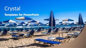  Presentation with empty - Colorful PPT layouts enhanced with empty-deckchairs-and-parasols backdrop and a cobalt blue colored foreground