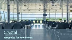  Presentation with departure - Amazing slide deck having empty-departure-hall-at-airport backdrop and a ocean colored foreground