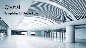  Presentation with public agencies - Colorful PPT theme enhanced with empty floor in public building backdrop and a light blue colored foreground