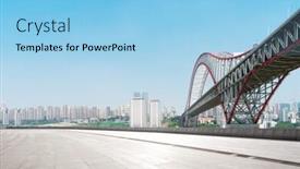  Presentation with steel bridge - PPT theme consisting of empty-floor-near-steel-bridge background and a light blue colored foreground