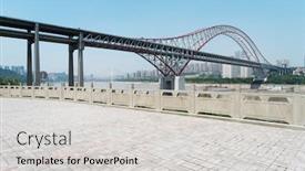  Presentation with steel bridge - Amazing presentation theme having empty-floor-near-steel-bridge backdrop and a light gray colored foreground