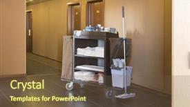  Presentation with hotel housekeeping - Beautiful slides featuring empty floor of hotel backdrop and a tawny brown colored foreground