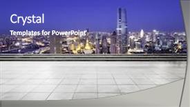  Presentation with skyline - Cool new PPT layouts with empty-floor-with-modern-city backdrop and a royal blue colored foreground