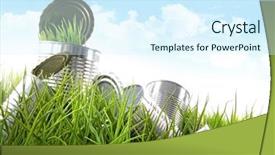  Presentation with energy drink - Colorful PPT layouts enhanced with empty food cans in grass backdrop and a sky blue colored foreground