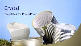  Presentation with blue food - Presentation with empty food cans background and a sky blue colored foreground