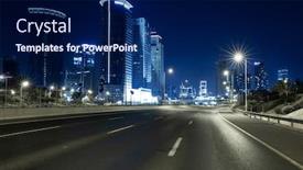  Presentation with freeway - PPT theme featuring empty freeway at night and tel aviv skyline in background background and a navy blue colored foreground