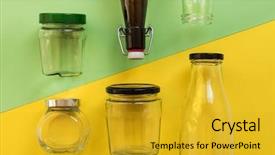  Presentation with out line of glass bottle - PPT theme enhanced with empty glass jar and bottle background and a gold colored foreground