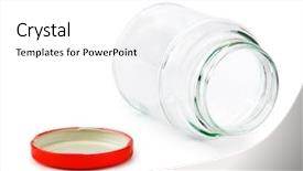  Presentation with glass bottle packaging - Beautiful PPT layouts featuring empty glass jar isolated backdrop and a white colored foreground