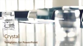  Presentation with conference table microphones - Theme having empty glasses on conference table background and a cream colored foreground