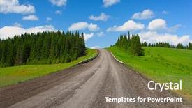  Presentation with hill road - Colorful presentation enhanced with empty gravel countryside road and hill with pines backdrop and a gray colored foreground