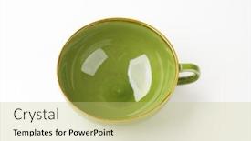  Presentation with green tea - PPT theme featuring empty green tea cup on white background background and a yellow colored foreground
