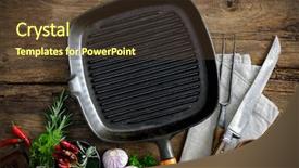  Presentation with grill - Presentation featuring empty grill pan with seasonings background and a tawny brown colored foreground