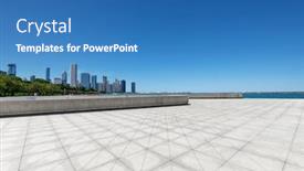  Presentation with chicago - PPT layouts featuring empty ground with modern cityscape in chicago background and a teal colored foreground