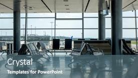  Presentation with chairs - PPT layouts having empty-hall-at-airport background and a ocean colored foreground