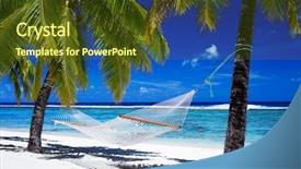 Presentation with palm beach - Colorful PPT layouts enhanced with empty hammock between palm trees backdrop and a tawny brown colored foreground