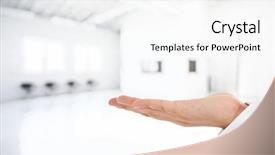  Presentation with people hold hand around globe - Colorful theme enhanced with empty hand backdrop and a white colored foreground